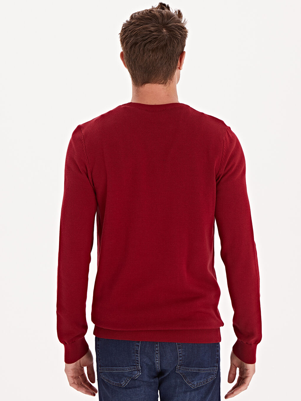 Bordo Bisiklet Yaka Erkek Triko Kazak-2