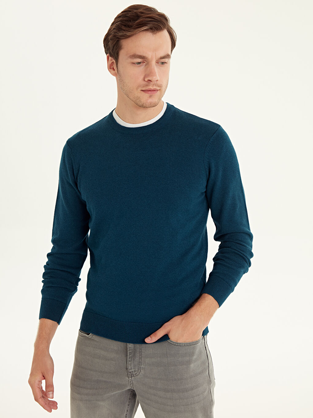 Petrol Bisiklet Yaka Erkek Triko Kazak