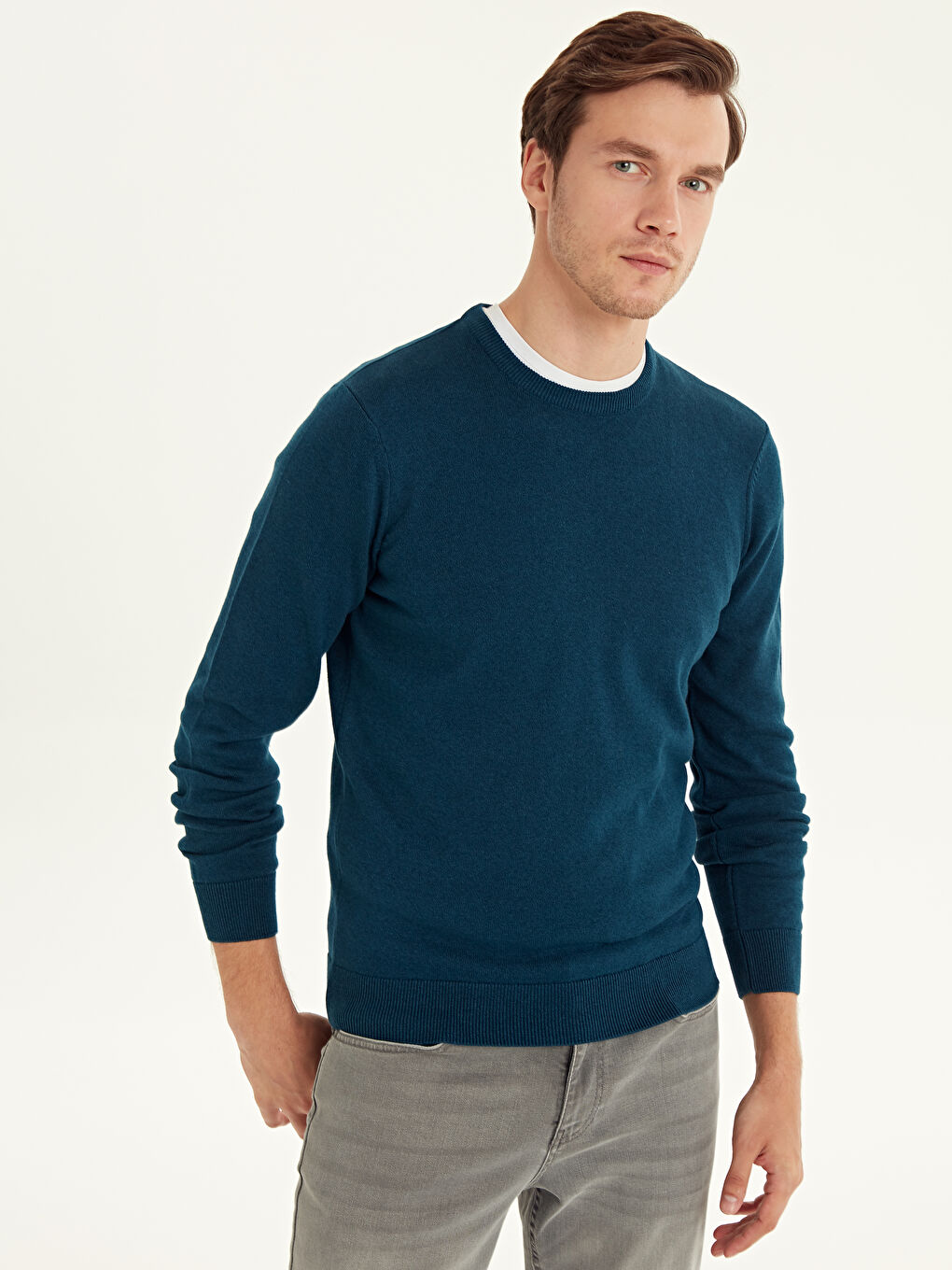 Petrol Bisiklet Yaka Erkek Triko Kazak-1