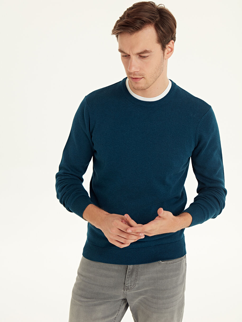 Petrol Bisiklet Yaka Erkek Triko Kazak-2