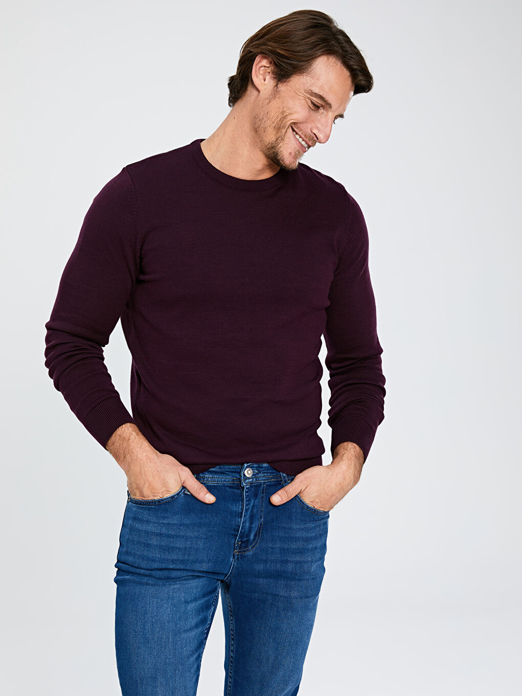 Mor Bisiklet Yaka Erkek Triko Kazak