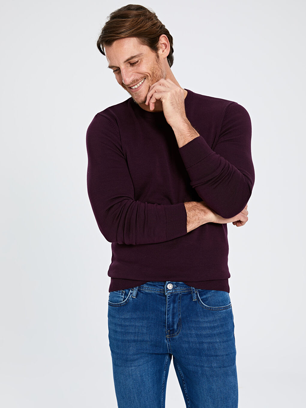 Mor Bisiklet Yaka Erkek Triko Kazak-1