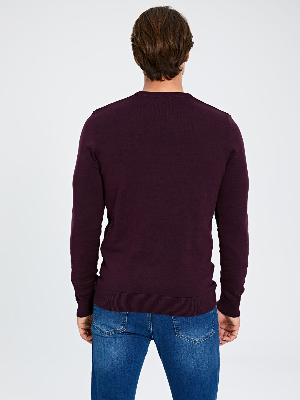 Mor Bisiklet Yaka Erkek Triko Kazak-3