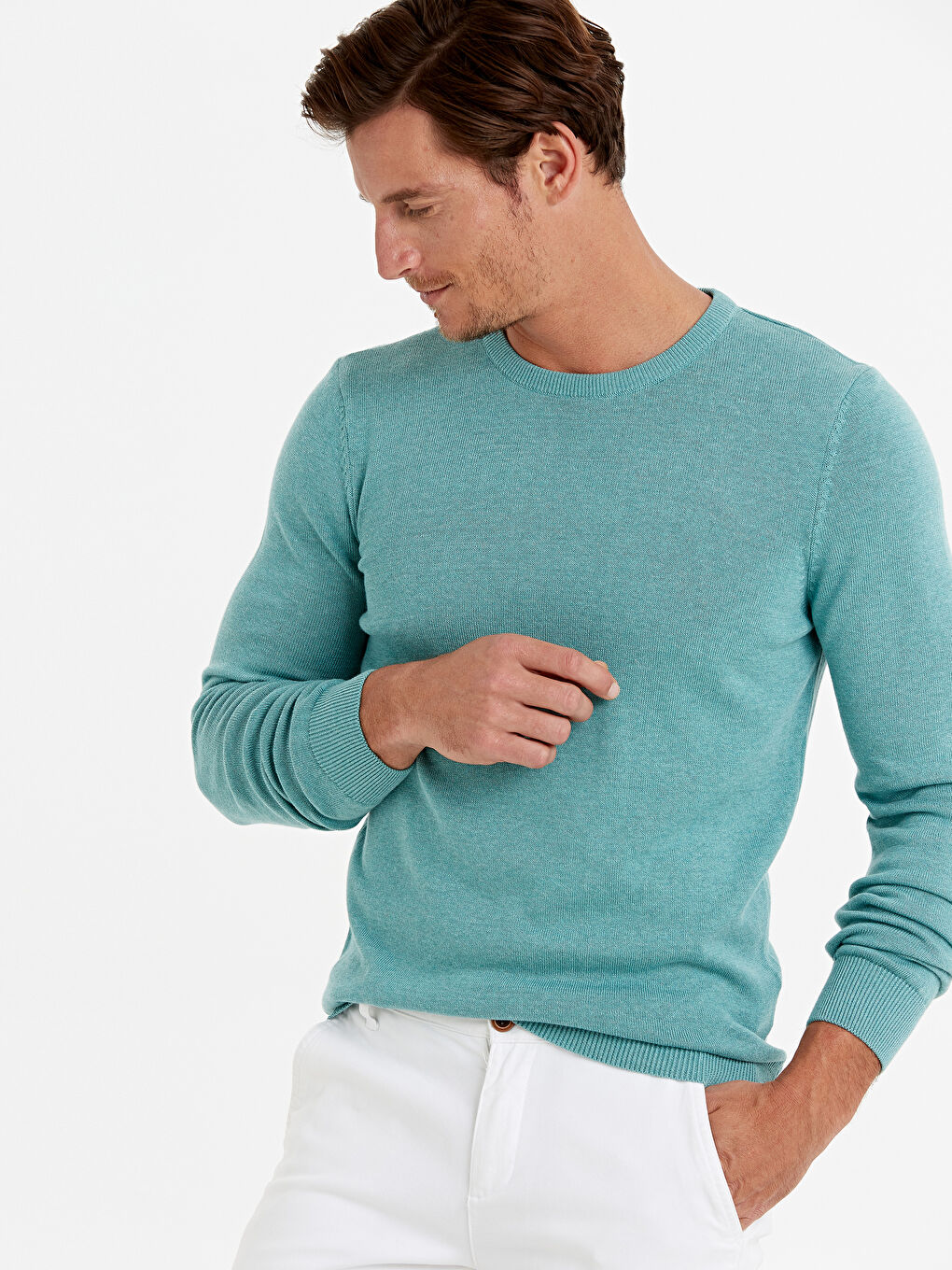 Crew Neck Long Sleeve Men's Tricot Sweater-1