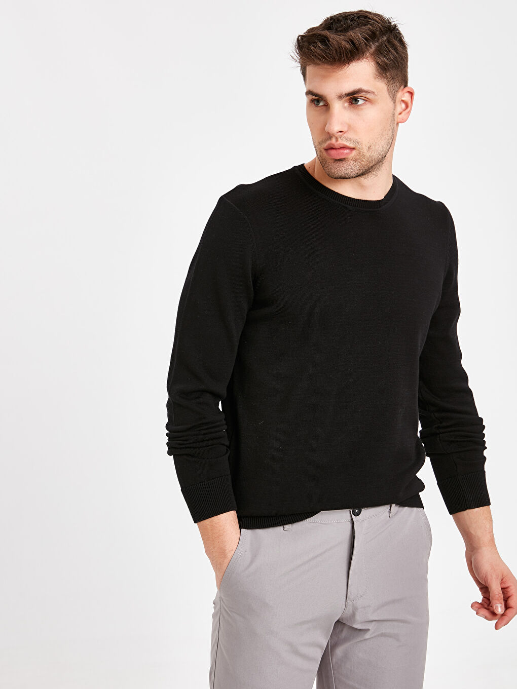 Crew Neck Long Sleeve Men's Tricot Sweater-1