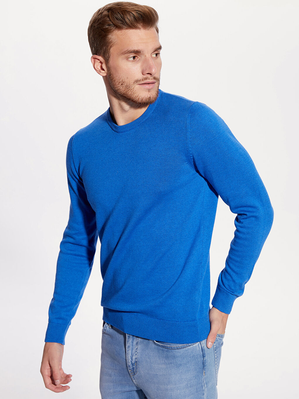 Mavi Bisiklet Yaka Erkek Triko Kazak-1