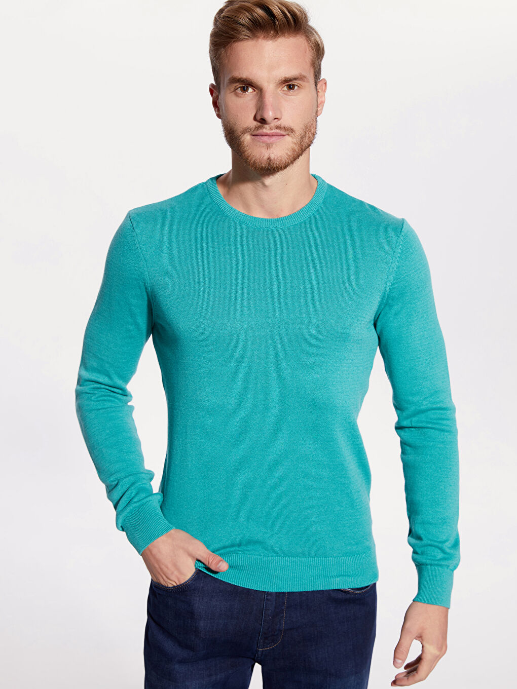 Yeşil Bisiklet Yaka Erkek Triko Kazak