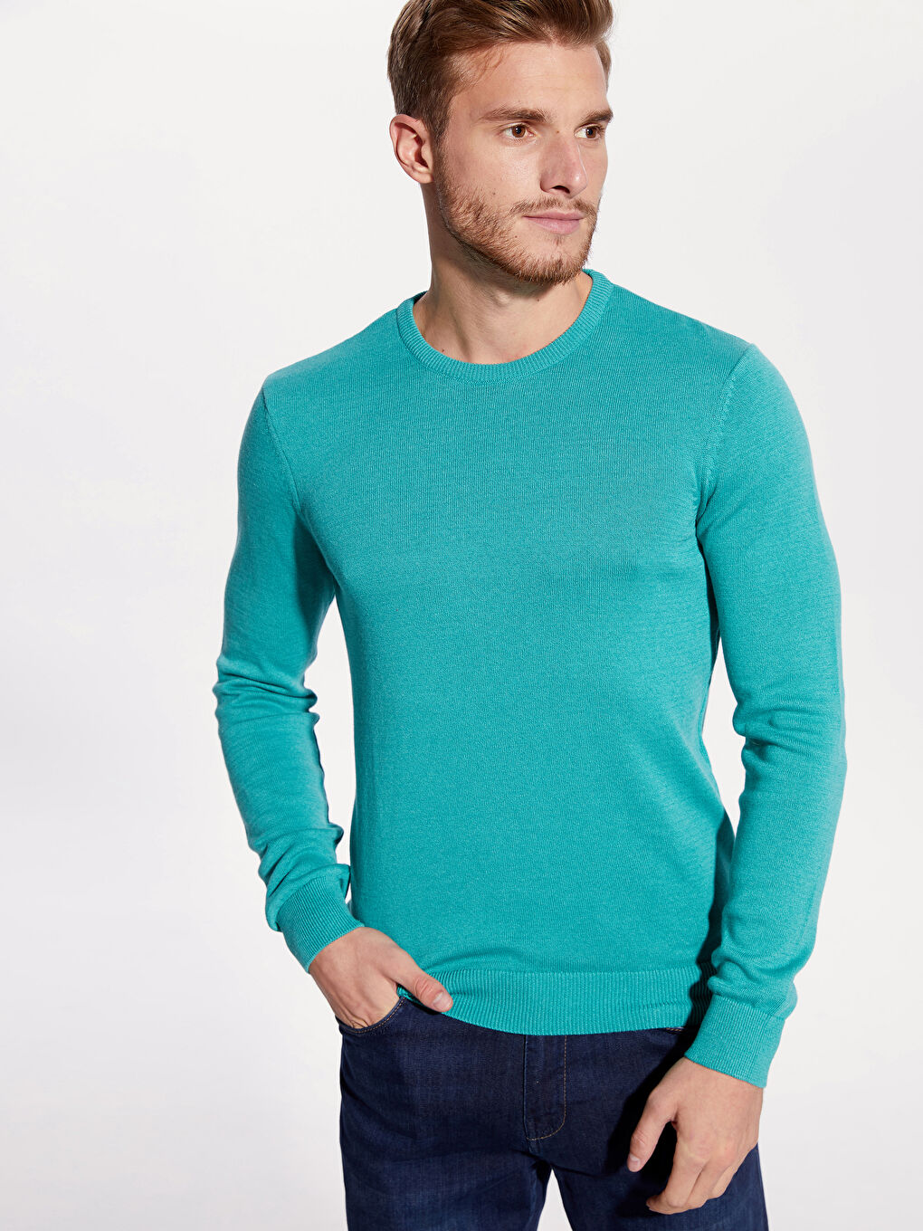 Yeşil Bisiklet Yaka Erkek Triko Kazak-1