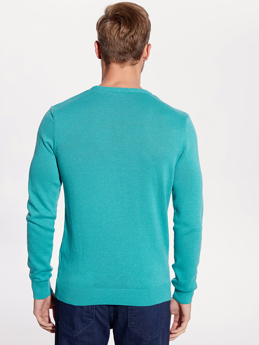 Yeşil Bisiklet Yaka Erkek Triko Kazak-2