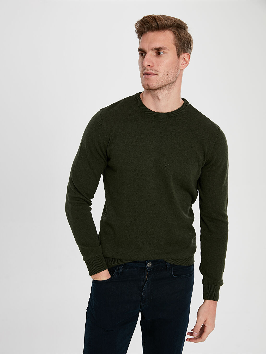 Haki Bisiklet Yaka Erkek Triko Kazak