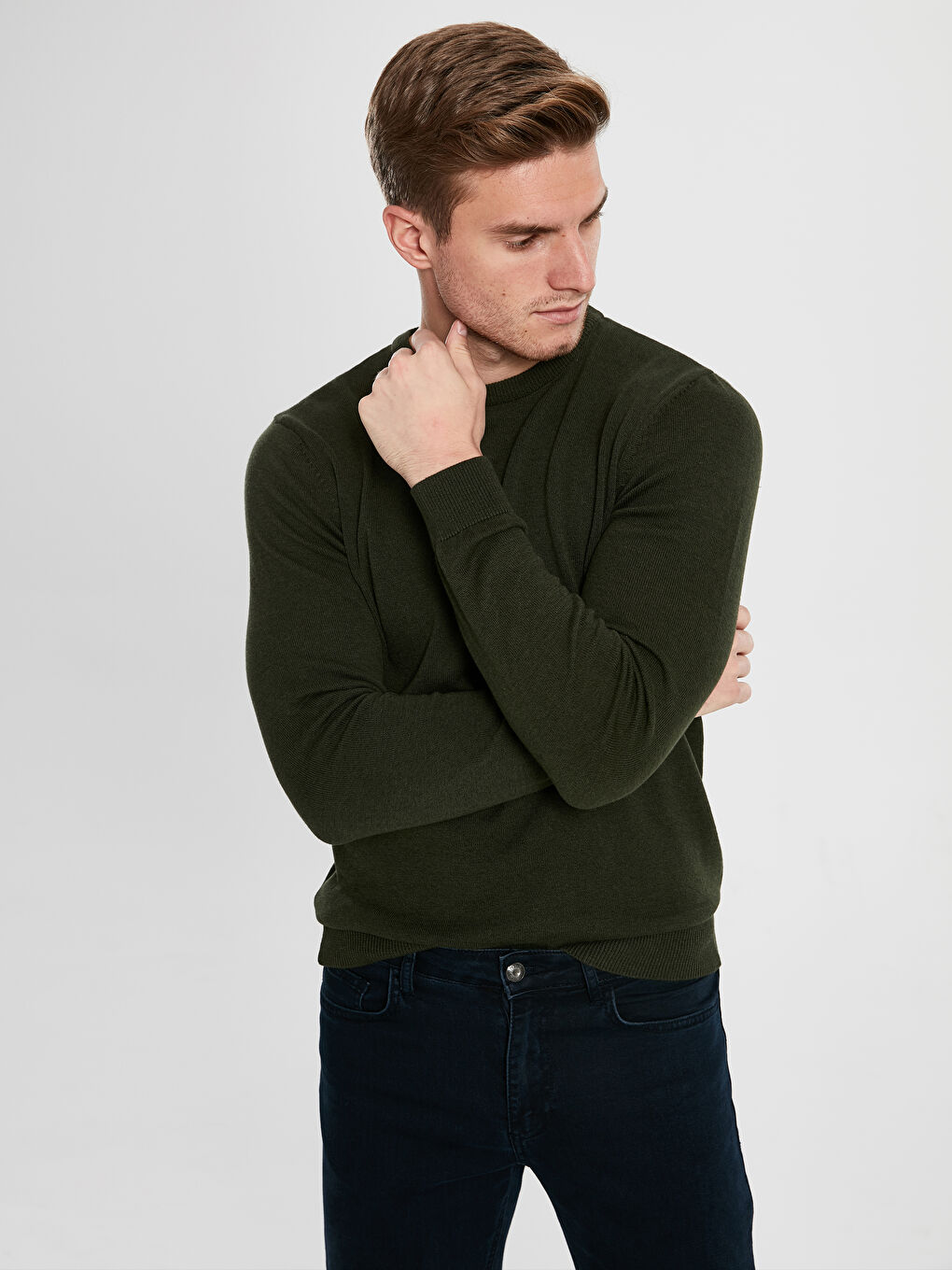 Haki Bisiklet Yaka Erkek Triko Kazak-1