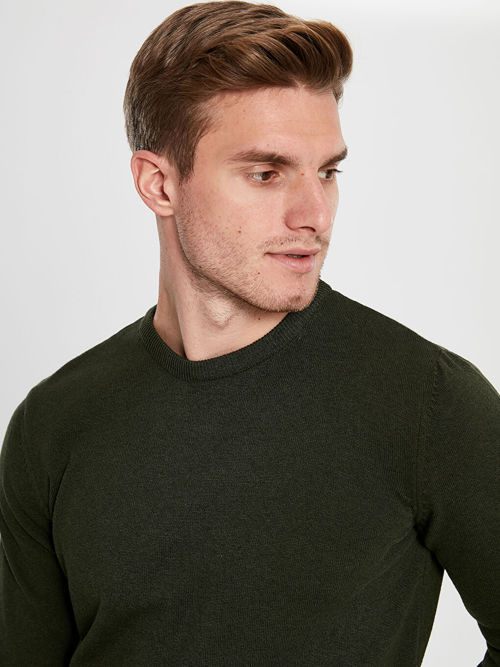 Haki Bisiklet Yaka Erkek Triko Kazak-2