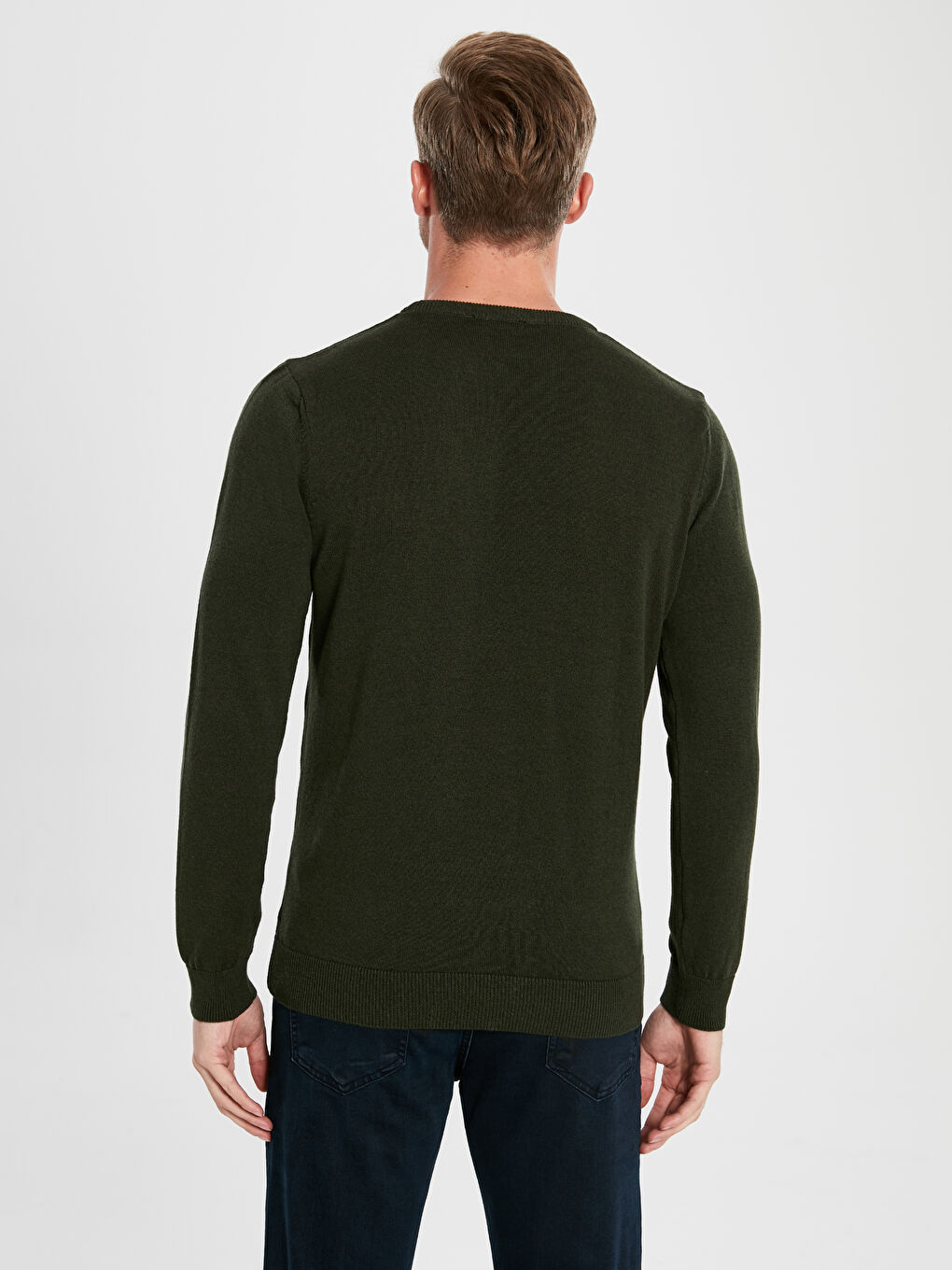 Haki Bisiklet Yaka Erkek Triko Kazak-3