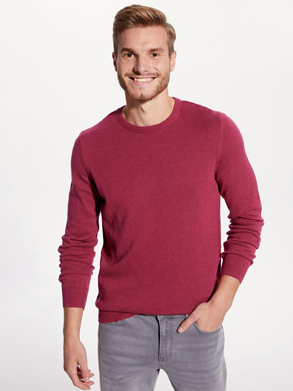 Pembe Bisiklet Yaka Erkek Triko Kazak