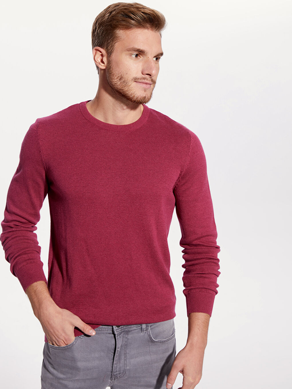 Pembe Bisiklet Yaka Erkek Triko Kazak-1