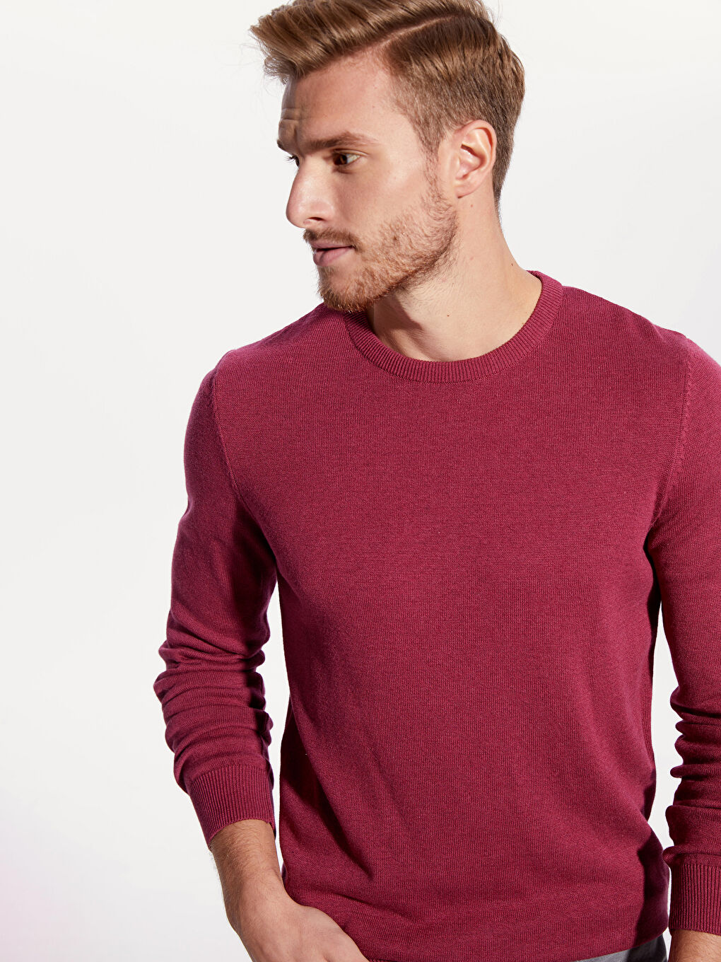 Pembe Bisiklet Yaka Erkek Triko Kazak-2