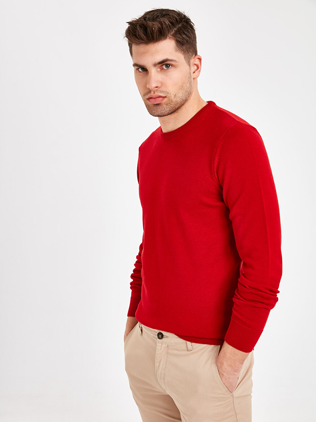 Kırmızı Bisiklet Yaka Erkek Triko Kazak