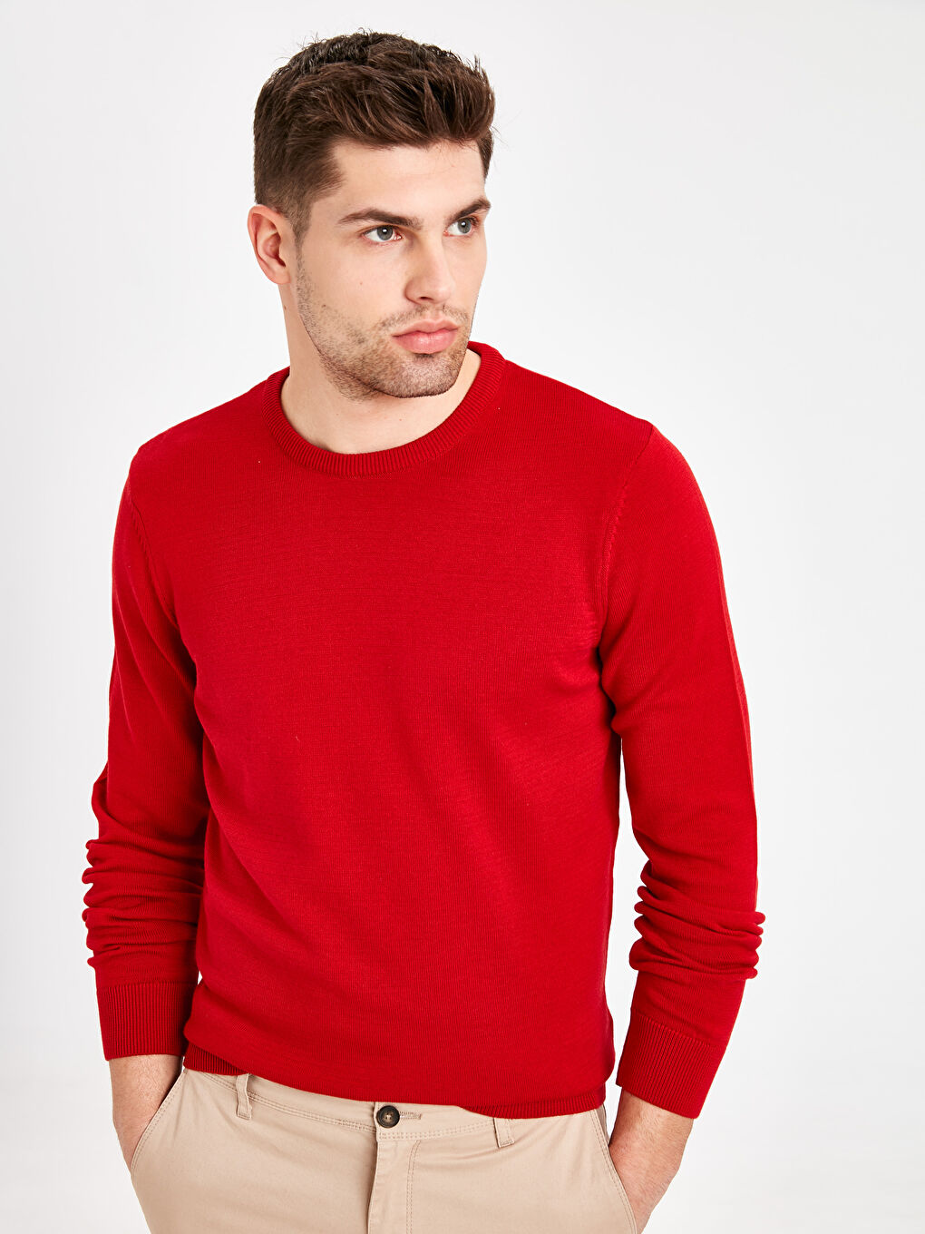 Kırmızı Bisiklet Yaka Erkek Triko Kazak-1