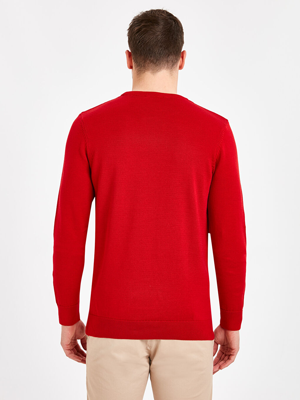 Kırmızı Bisiklet Yaka Erkek Triko Kazak-2