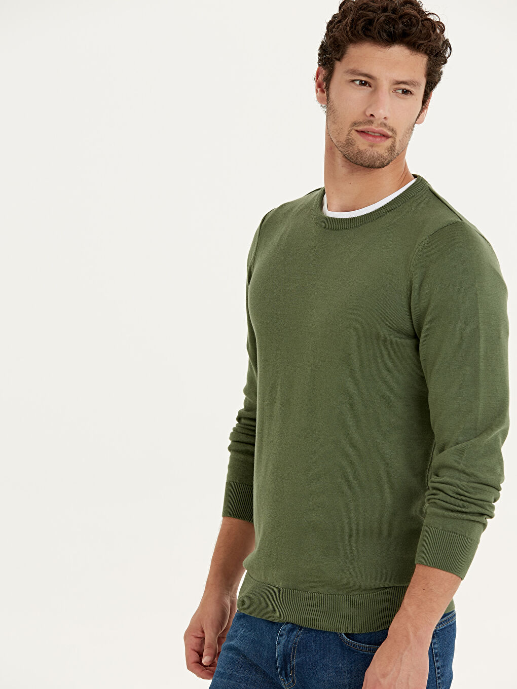 Yeşil Bisiklet Yaka Erkek Triko Kazak