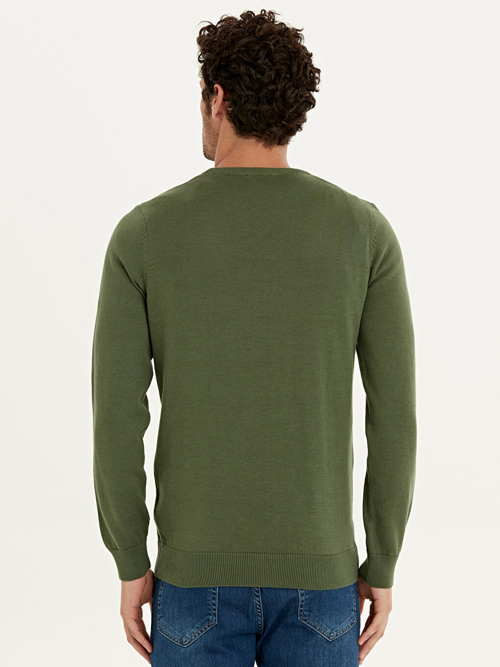 Yeşil Bisiklet Yaka Erkek Triko Kazak-2