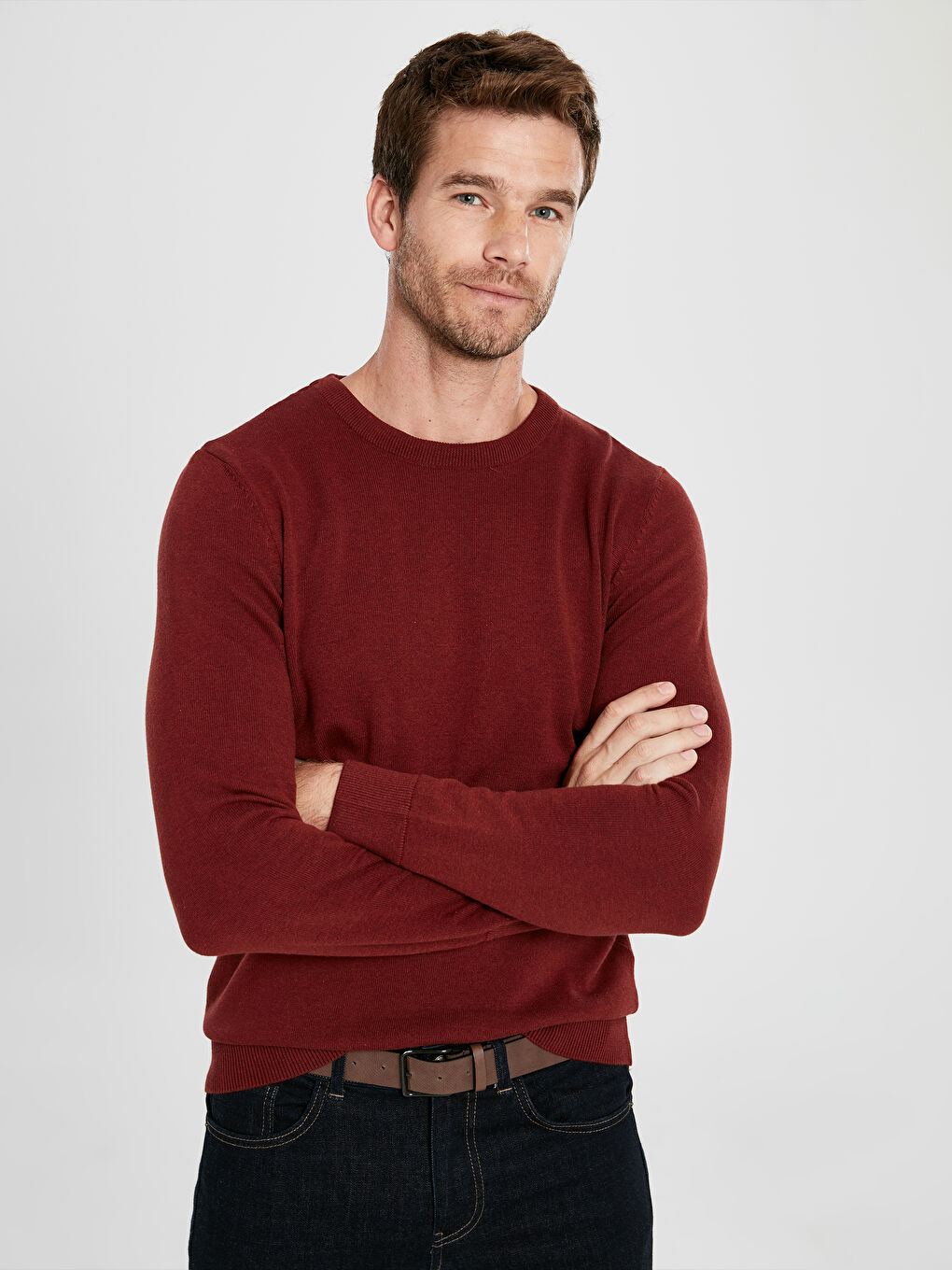 Kahverengi Bisiklet Yaka Erkek Triko Kazak