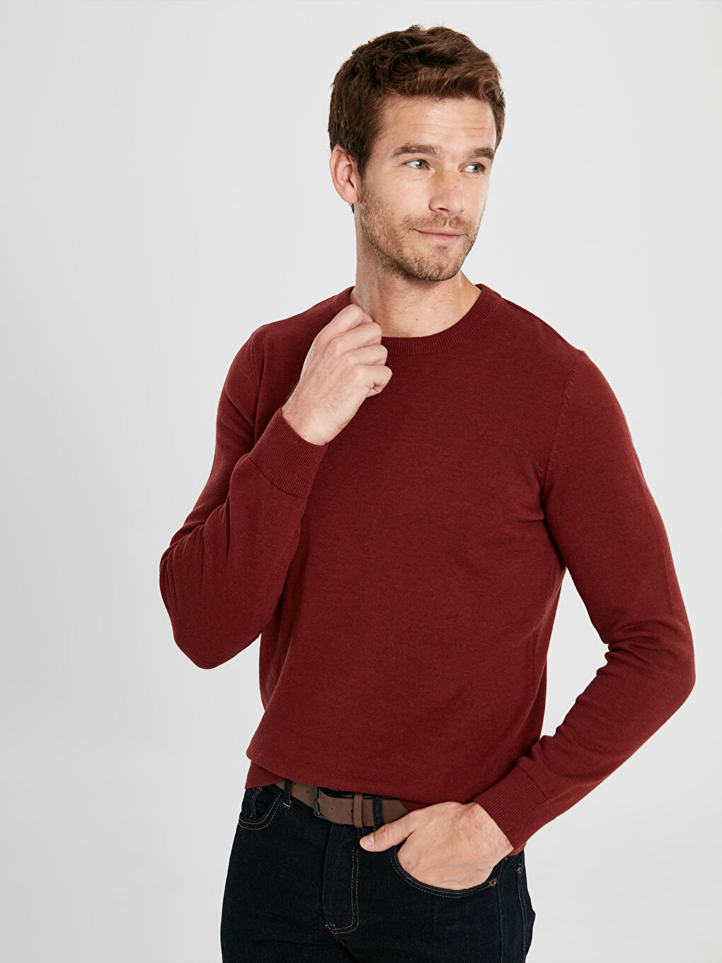 Kahverengi Bisiklet Yaka Erkek Triko Kazak-1