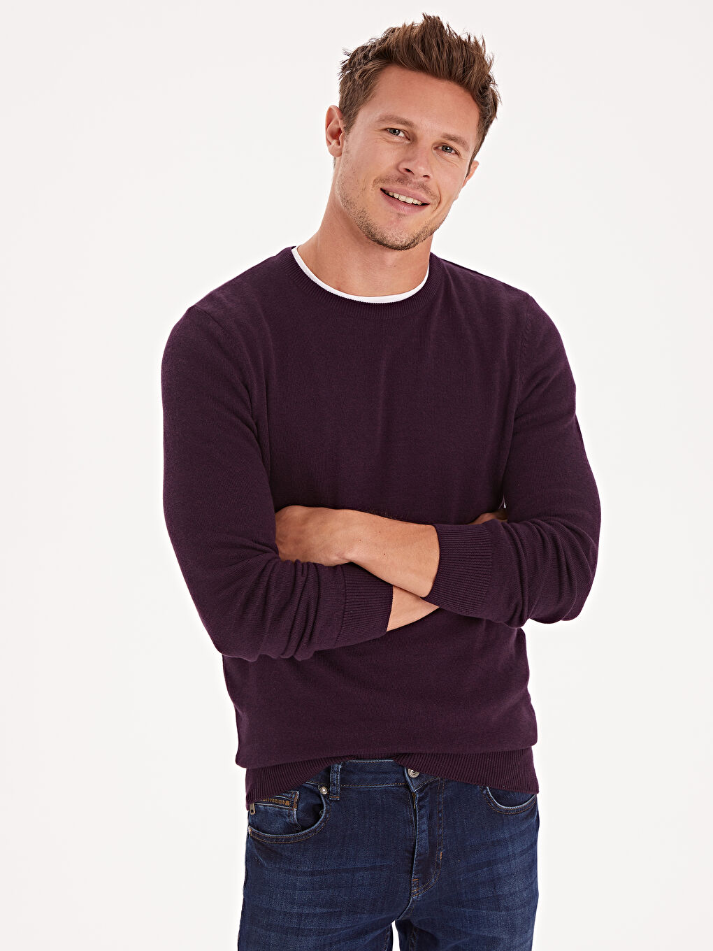 Mor Bisiklet Yaka Erkek Triko Kazak