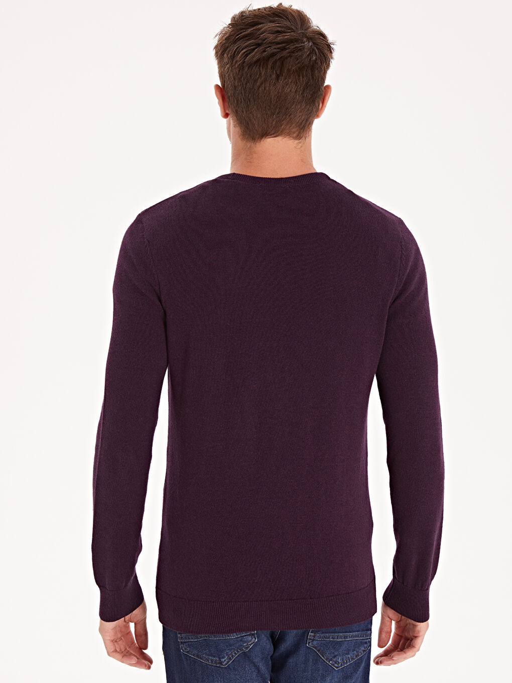 Mor Bisiklet Yaka Erkek Triko Kazak-2