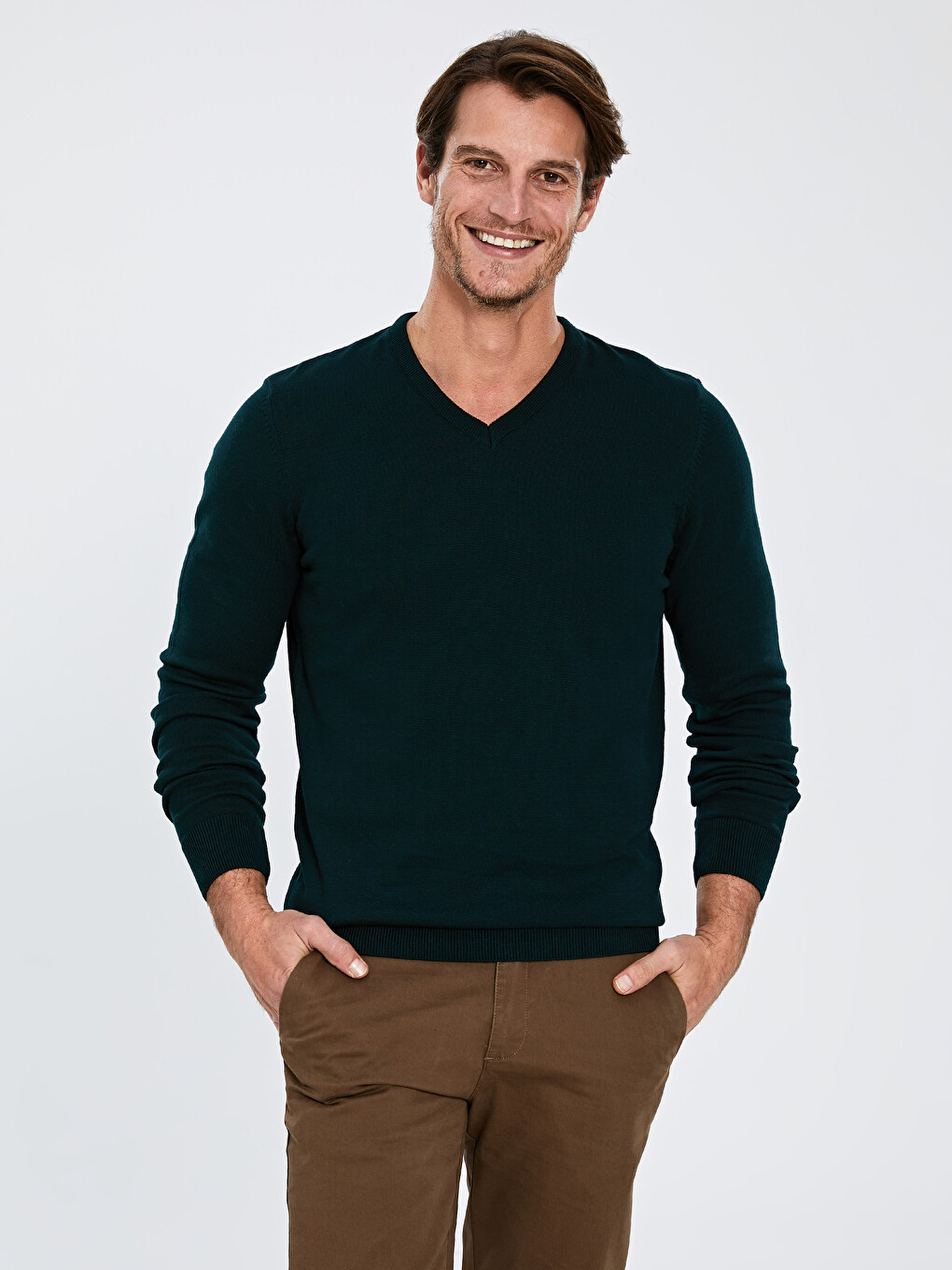 V Neck Long Sleeve Men's Knitwear Sweater
