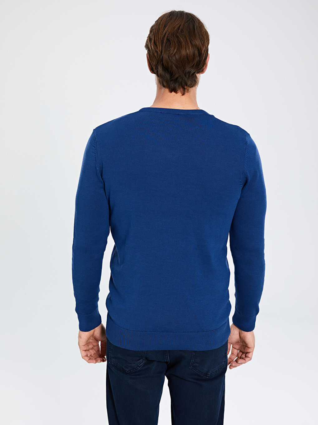 İndigo V Yaka Uzun Kollu Erkek Triko Kazak-3