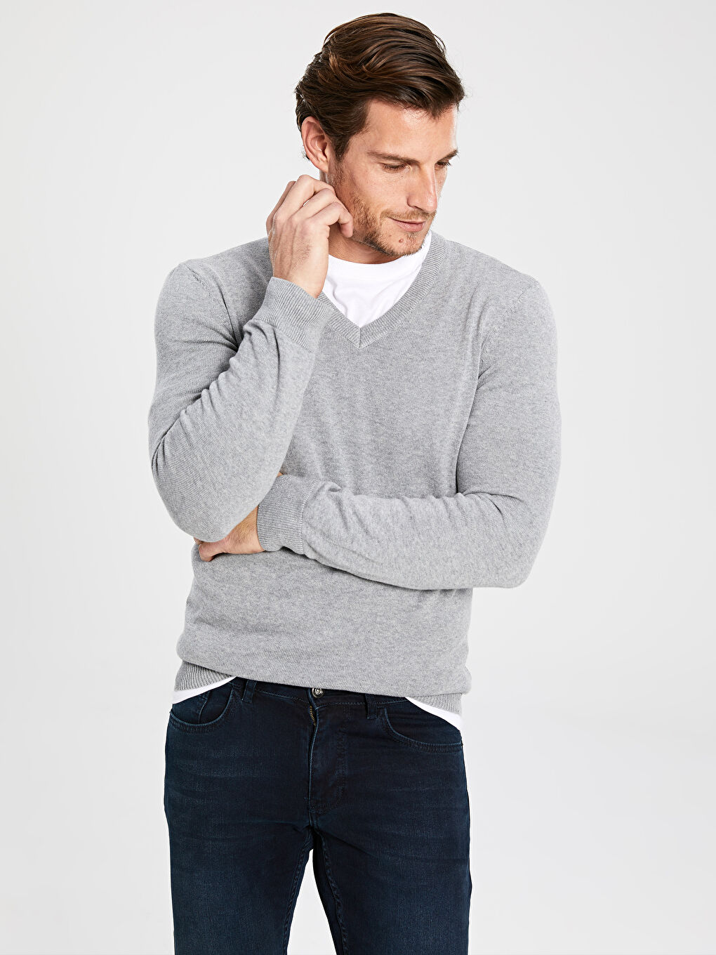 V Neck Long Sleeve Men's Knitwear Sweater-1