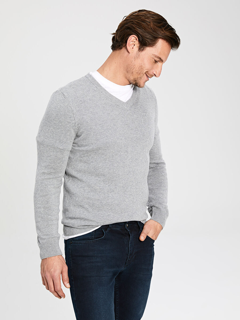 V Neck Long Sleeve Men's Knitwear Sweater-2