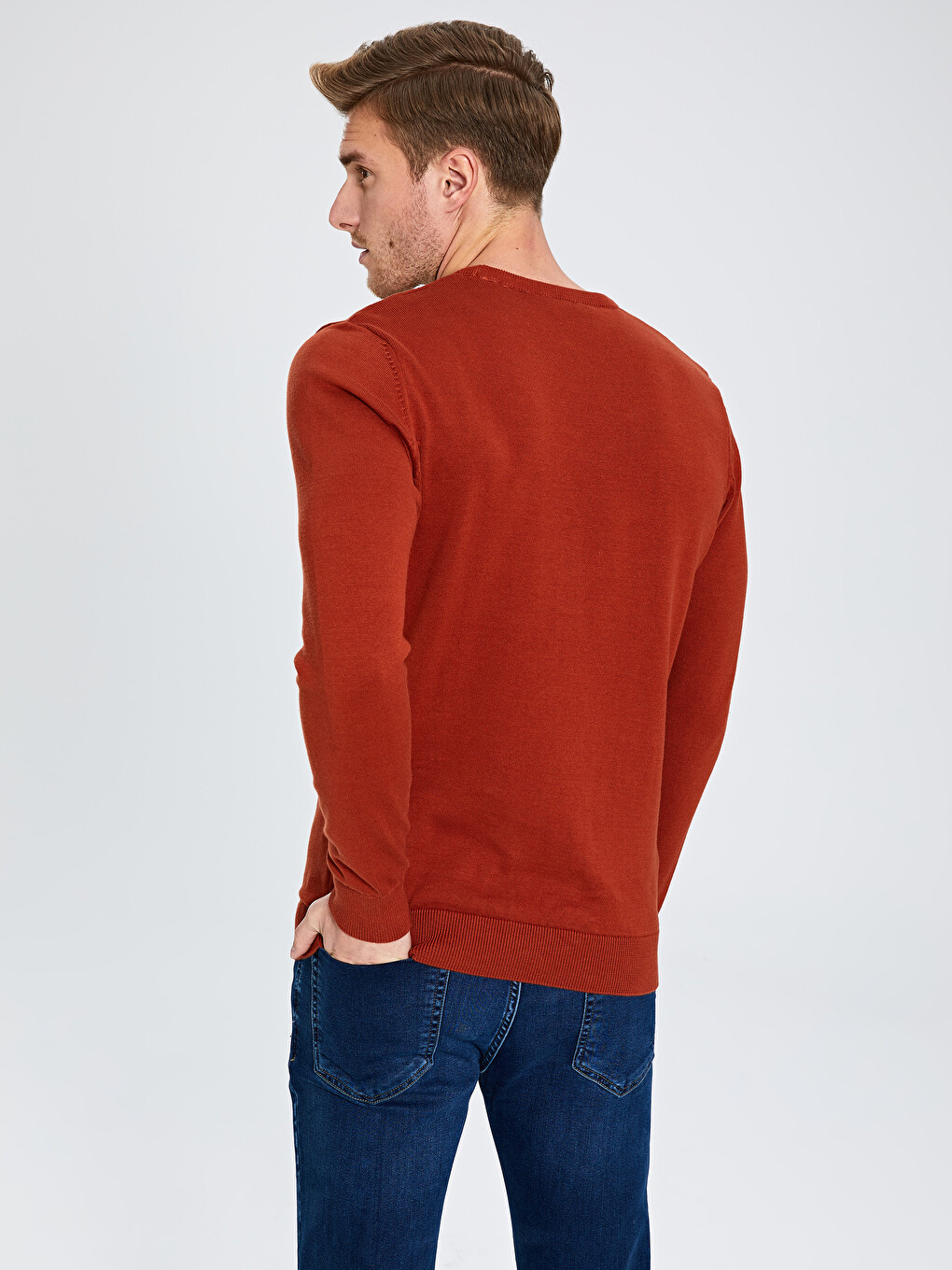 V Neck Long Sleeve Men's Knitwear Sweater-4
