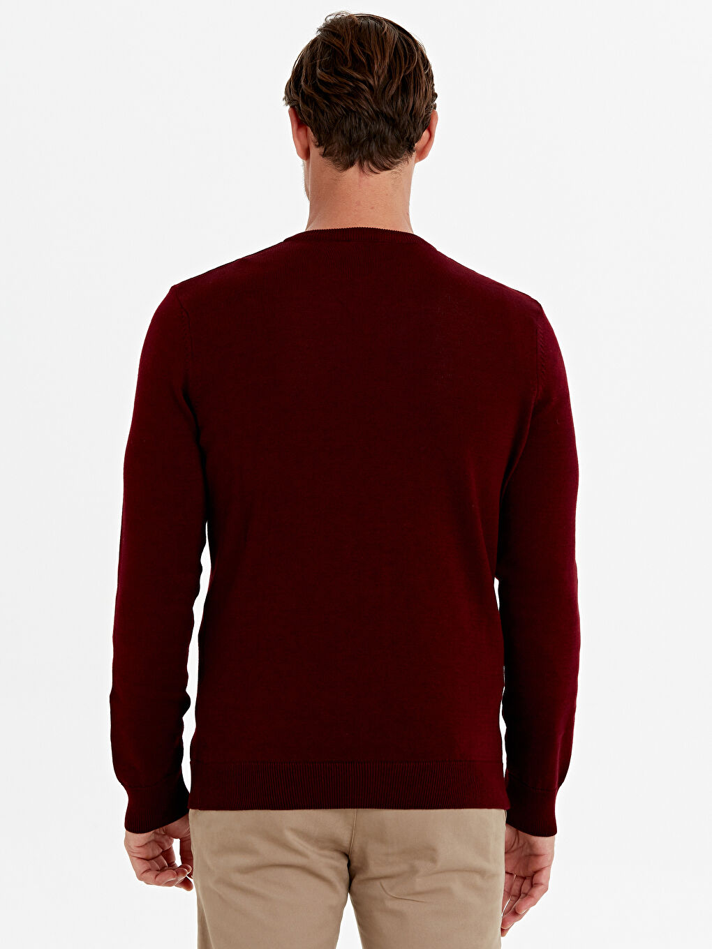 Bordo V Yaka Uzun Kollu Erkek Triko Kazak-2