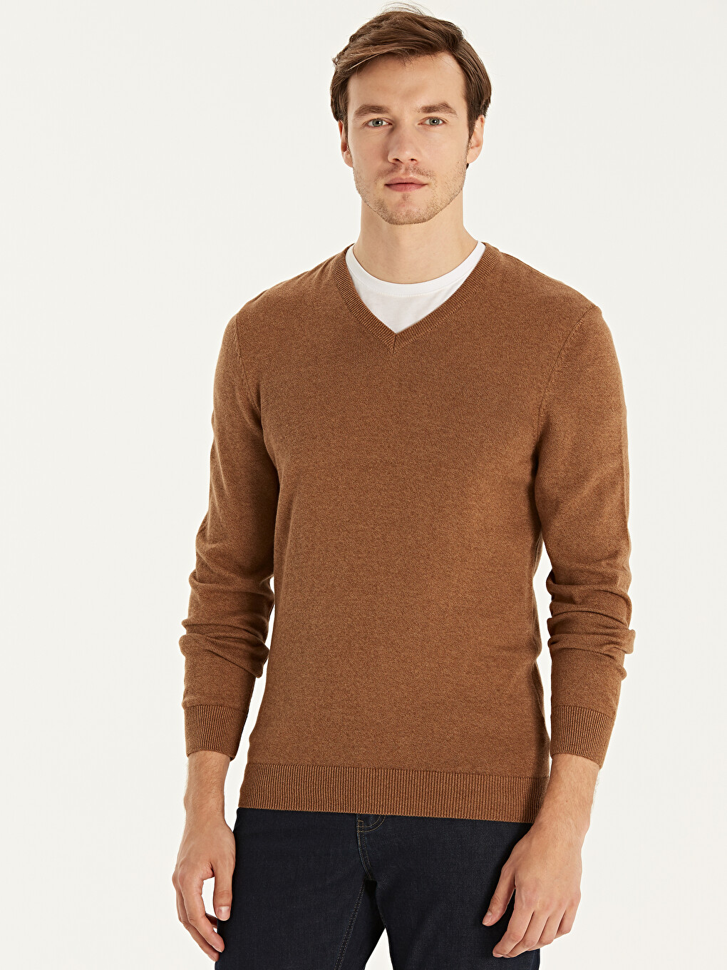V Neck Long Sleeve Men's Knitwear Sweater