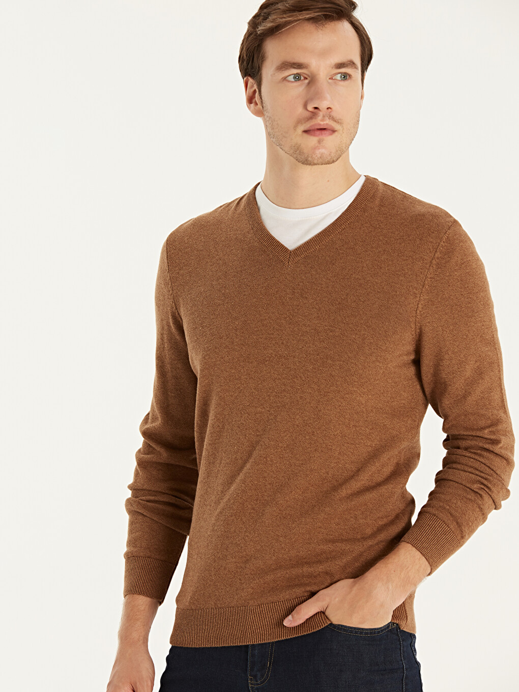 V Neck Long Sleeve Men's Knitwear Sweater-1