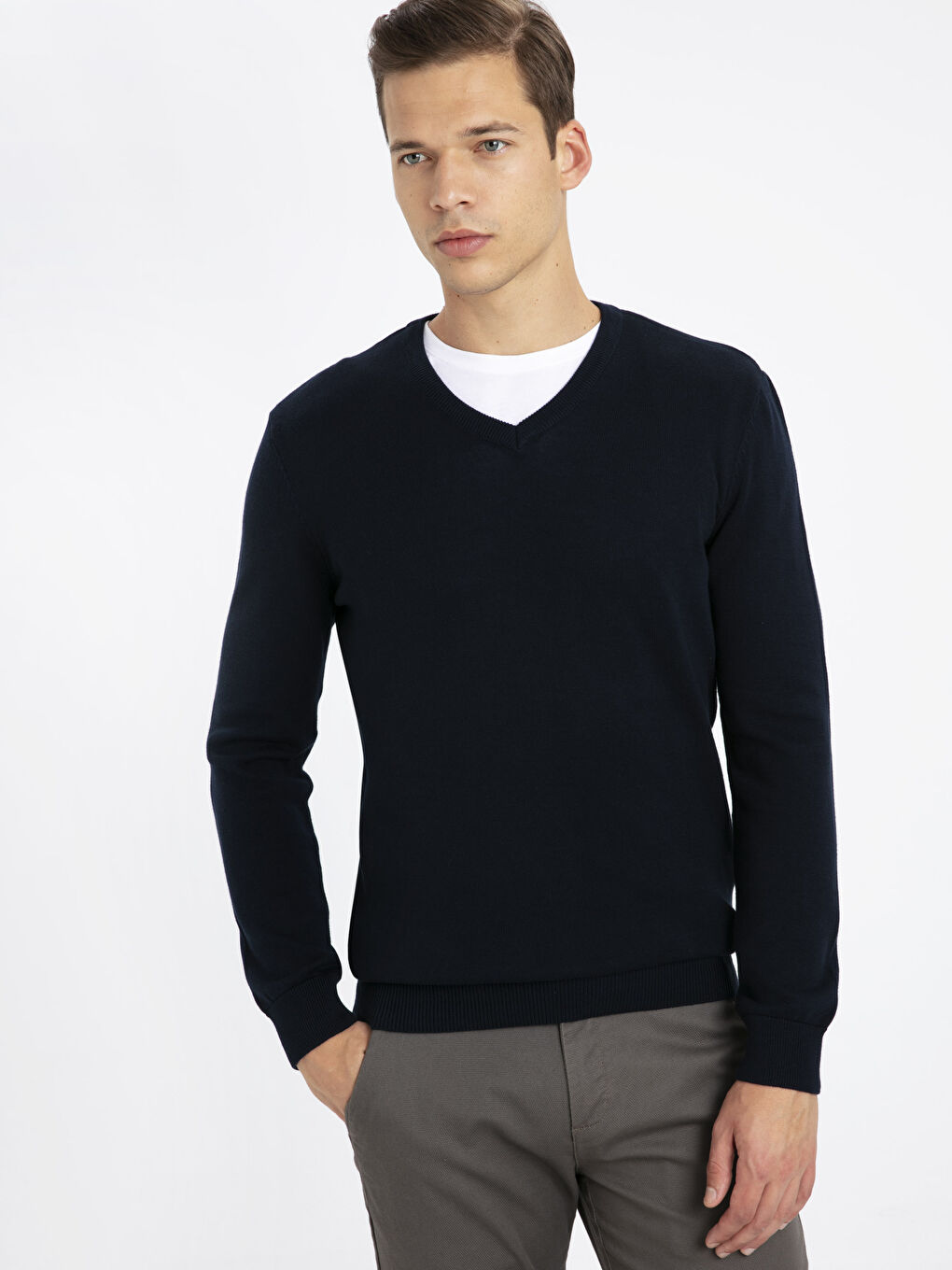 V Neck Long Sleeve Men's Knitwear Sweater