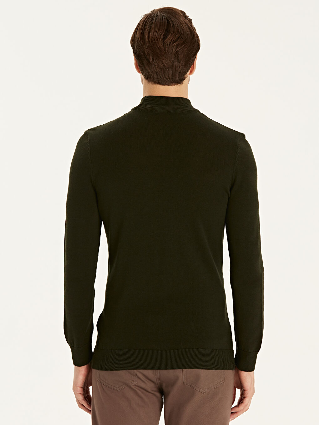 Yeşil Balıkçı Yaka Uzun Kollu Erkek Triko Kazak-2