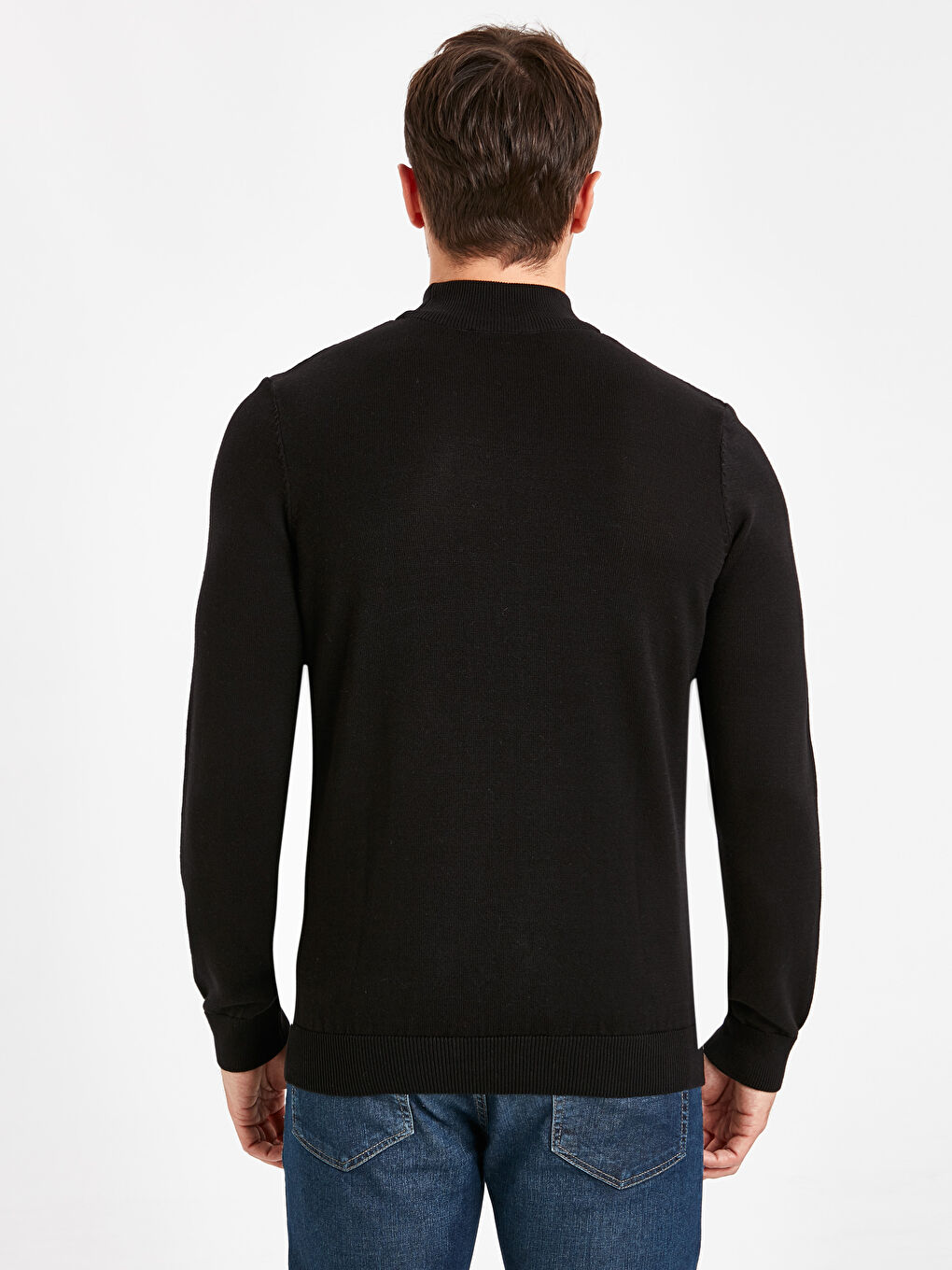 Siyah Balıkçı Yaka Uzun Kollu Erkek Triko Kazak-2