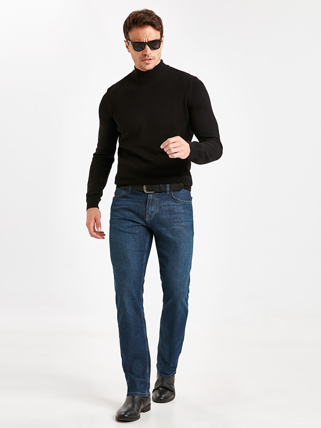 Siyah Balıkçı Yaka Uzun Kollu Erkek Triko Kazak-3