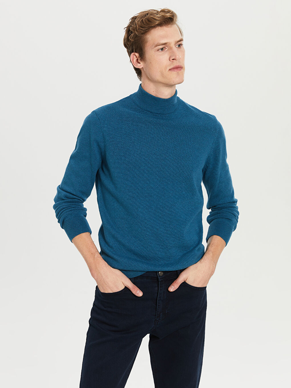 Petrol Balıkçı Yaka Uzun Kollu Erkek Triko Kazak-2