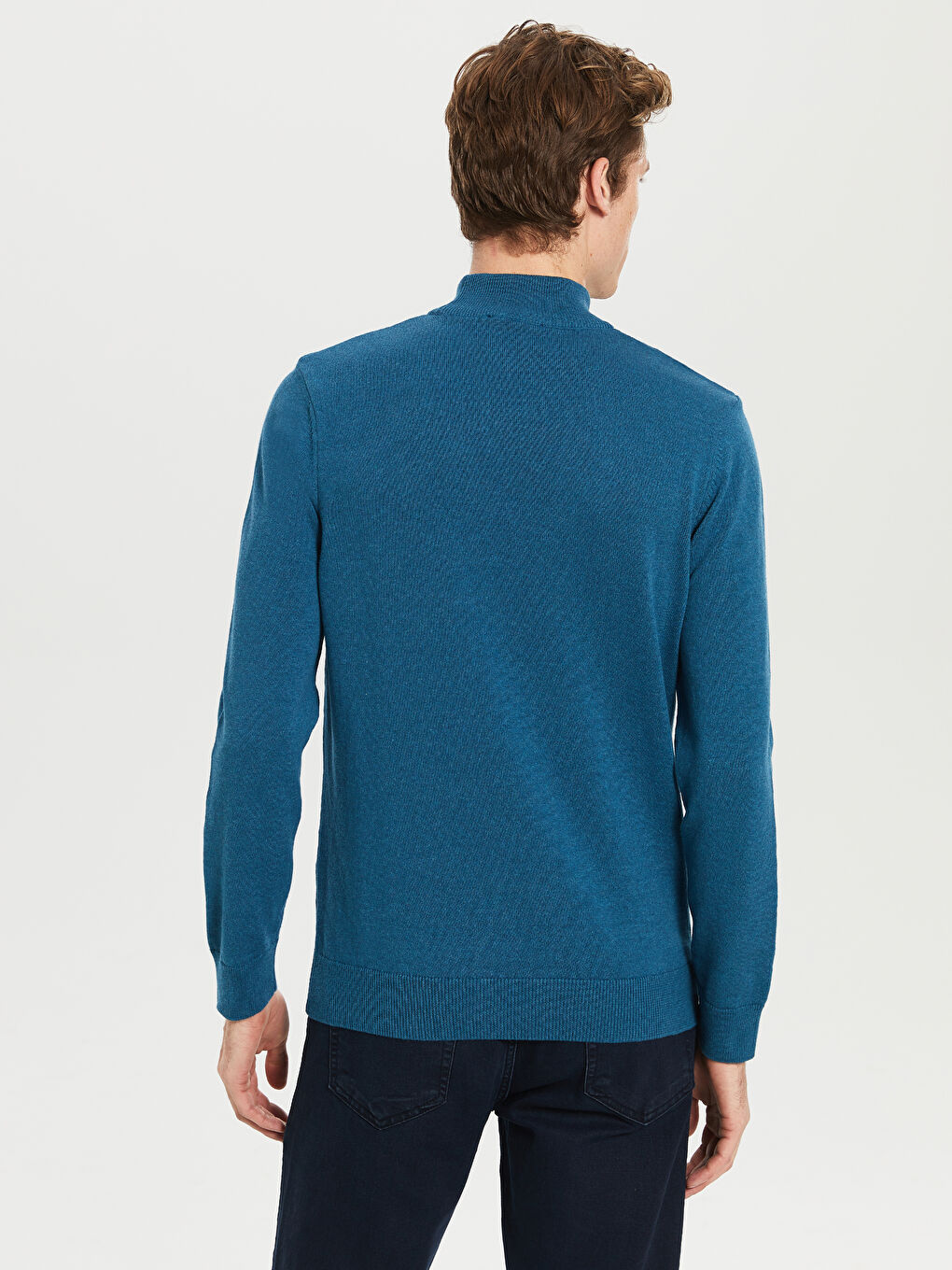 Petrol Balıkçı Yaka Uzun Kollu Erkek Triko Kazak-3