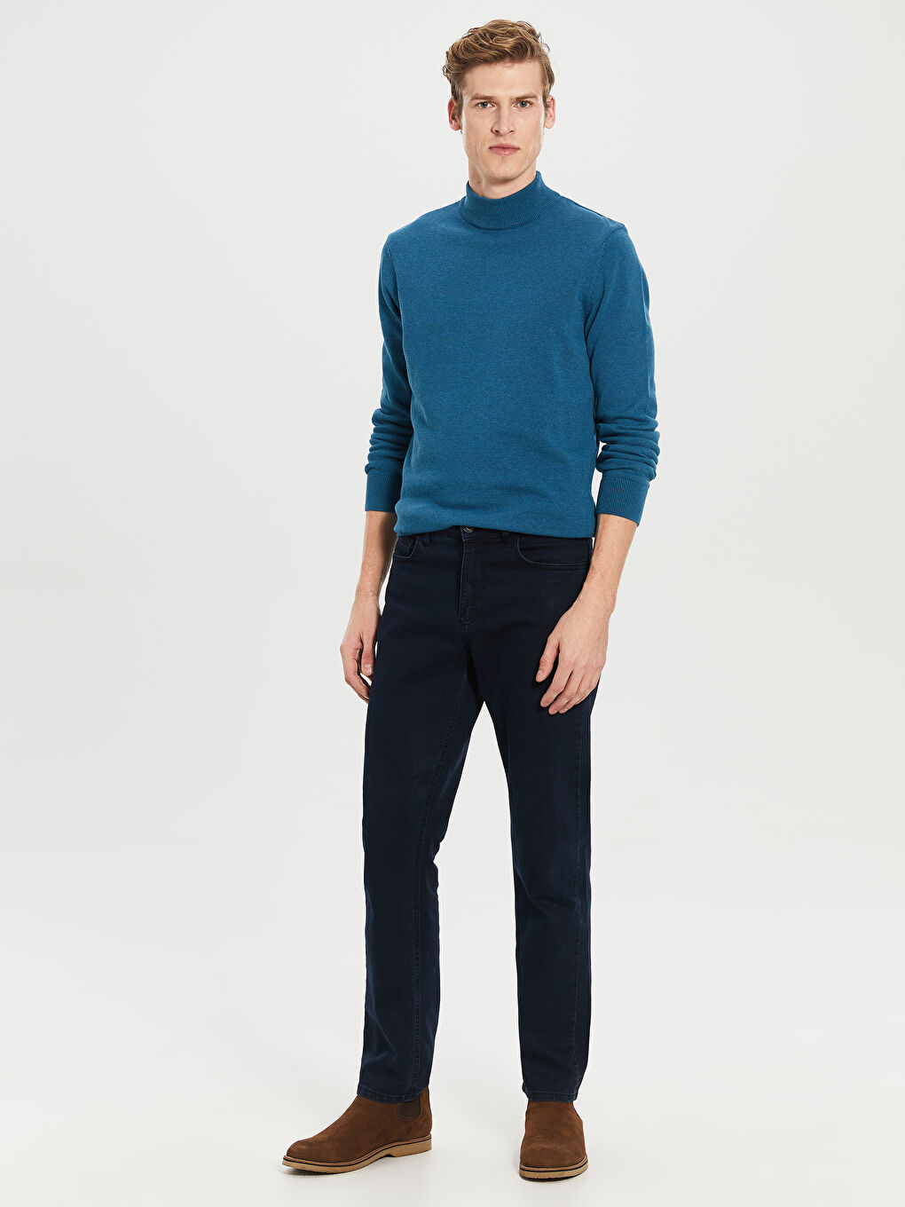 Petrol Balıkçı Yaka Uzun Kollu Erkek Triko Kazak-4