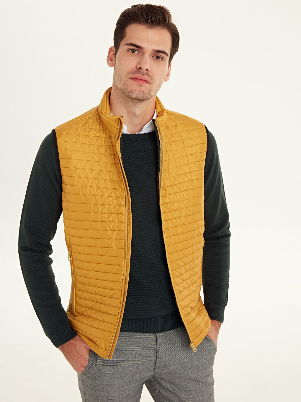 Sarı Slim Fit Dik Yaka Erkek Yelek