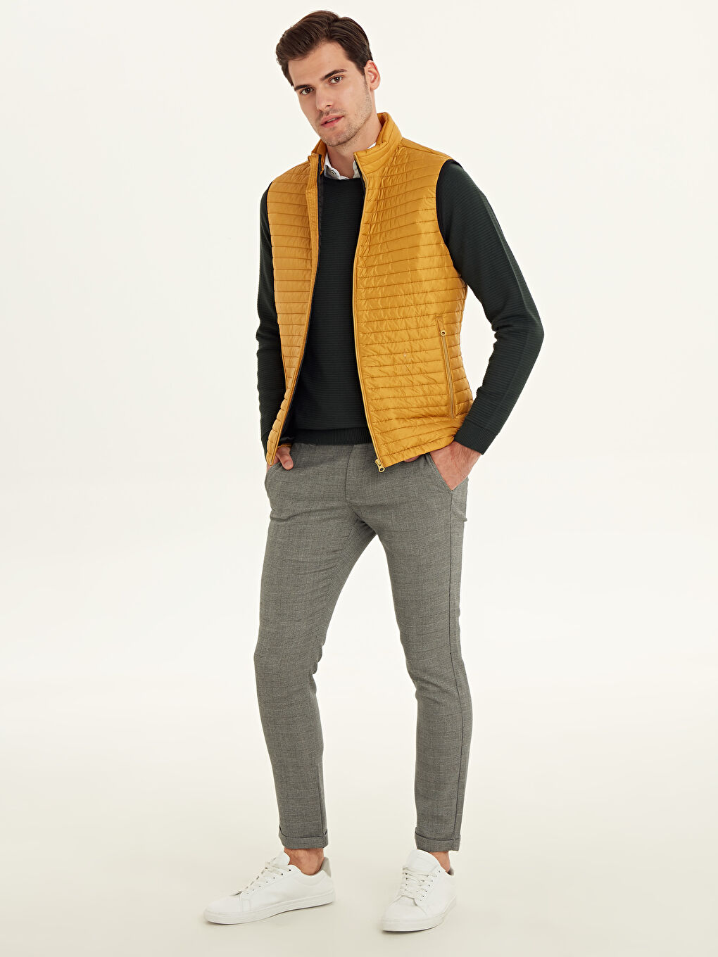 Sarı Slim Fit Dik Yaka Erkek Yelek-3