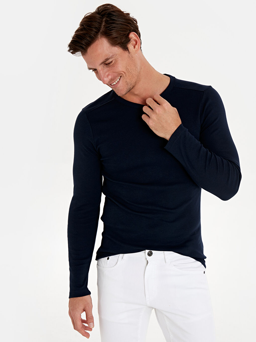 Lacivert Penye Erkek Tişört-1