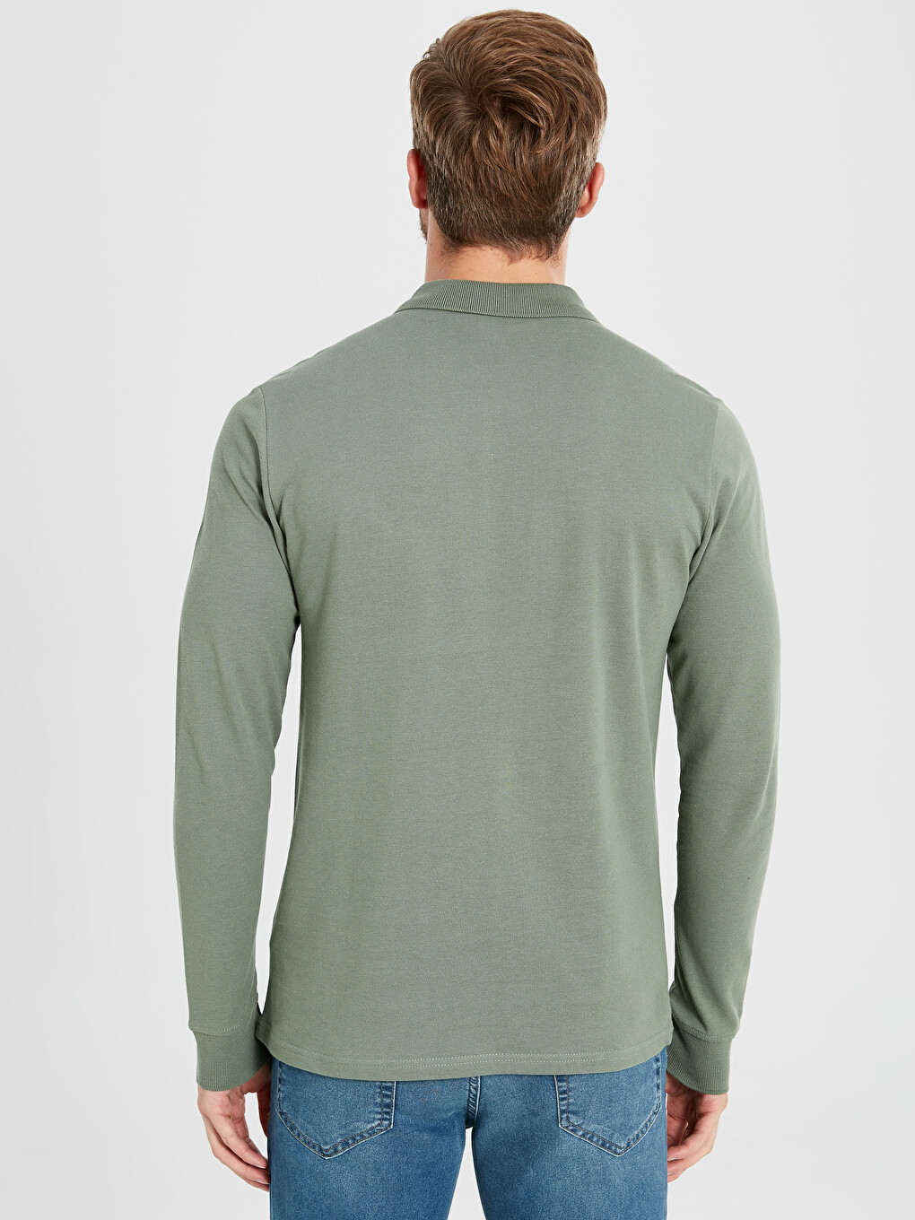Yeşil Standart Fit Polo Yaka Uzun Kollu Erkek Tişört-2