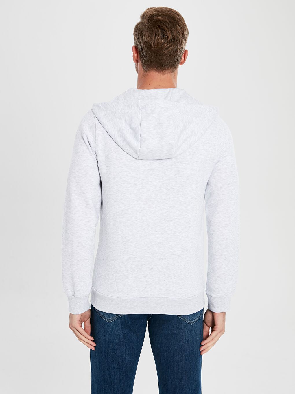 Gri Kapüşonlu Fermuarlı Erkek Sweatshirt-2