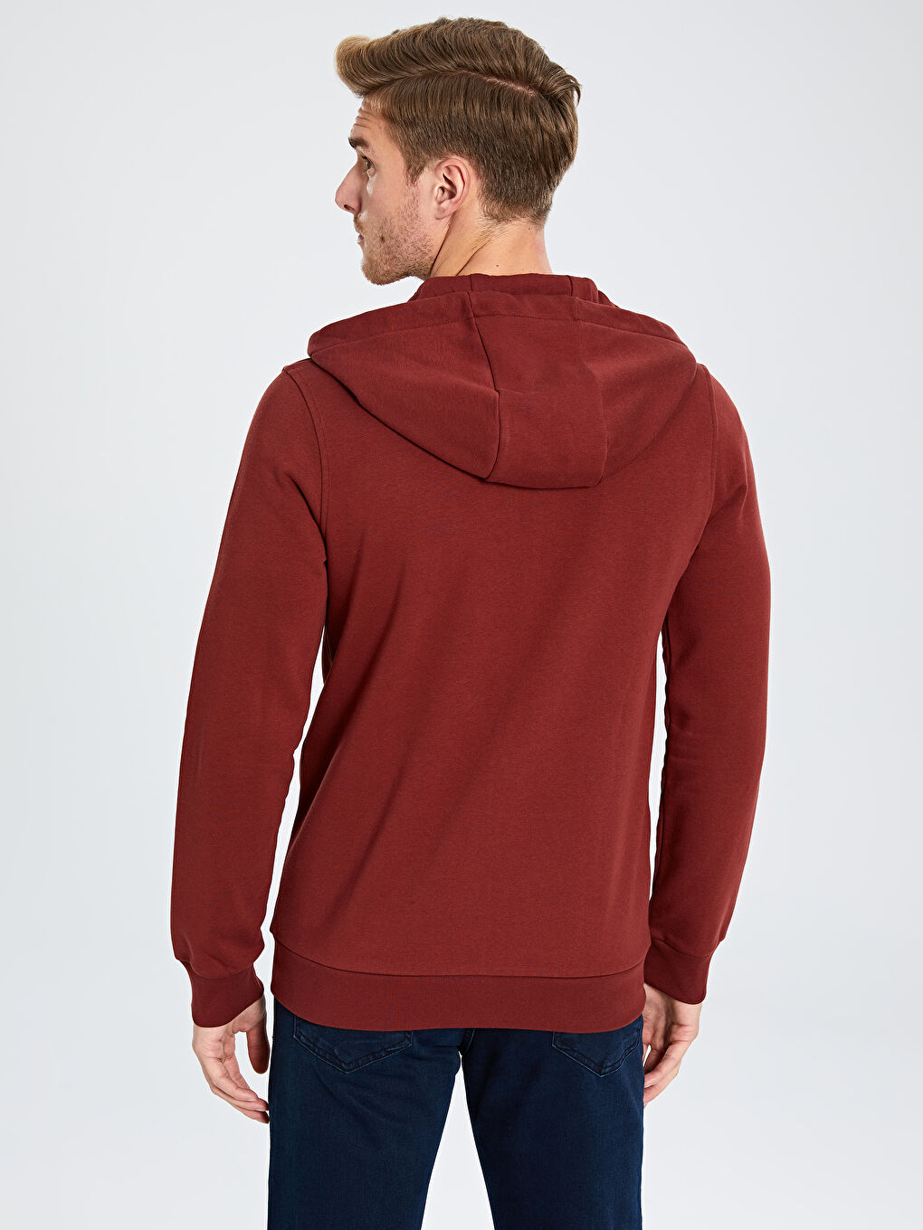 LCWAIKIKI Basic Man BORDEAUX Zip-Up Sweatshirt -9W3323Z8-HJS